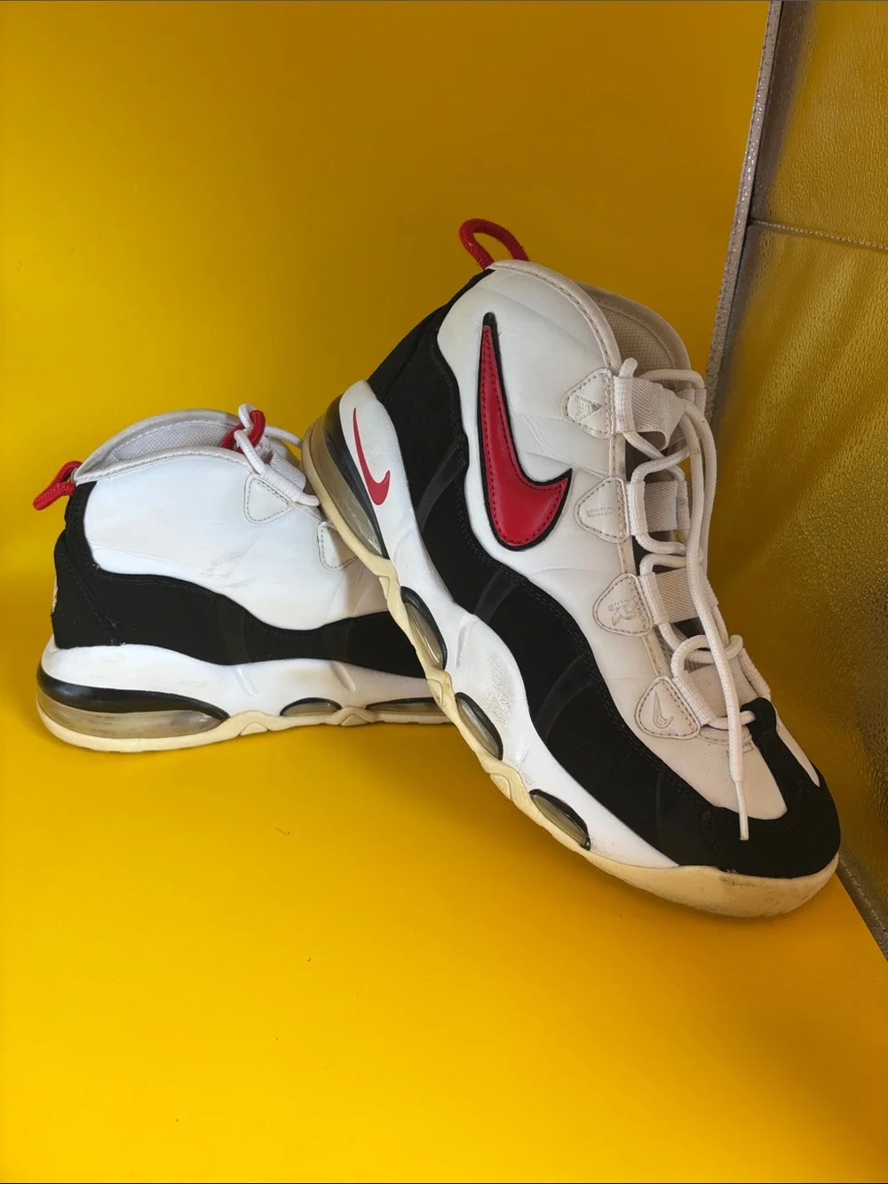 Nike Men White Black Sneakers with Red Swoosh Accent